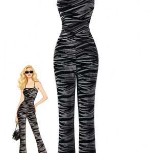 Black 1930s Zebra Print Halter Backless Jumpsuit