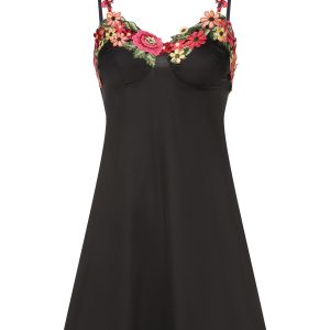 Black 1950s 3D Floral Suspender Sleepwear