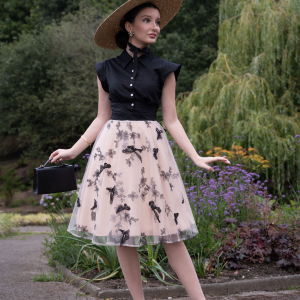 Black 1950s Butterfly Patchwork Vintage Dress