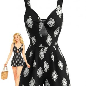 [Pre-Sale] Black 1950s Cutout Twist-Front Romper