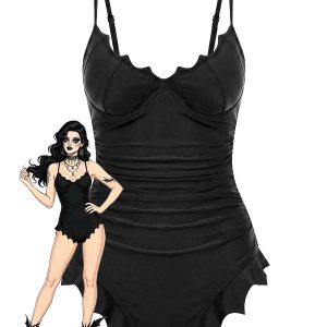 [Pre-Sale] Black 1950s Gothic Batwing Hem One Piece Swimsuit