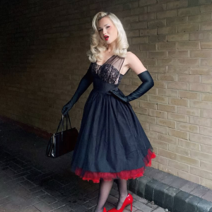 Black 1950s Lace Floral Mesh Swing Dress