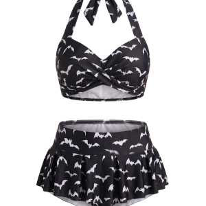 [Pre-Sale] Black 1960s Bat Heart Embellished Bikini Set