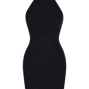 Black 1960s Rhinestone Solid Halter Dress