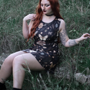Black 1960s Witch Moth Butterfly A-Line Dress