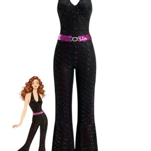 Black 1970s Disco Sequined Halter Flared Jumpsuit