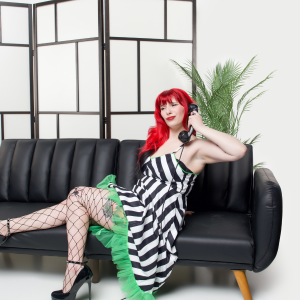 Black&White 1950s Striped Fluorescent Green Lace Dress