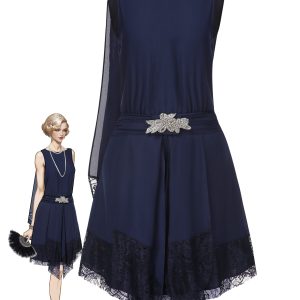[Pre-Sale] Blue 1920s Lace Patchwork Rhinestone Dress