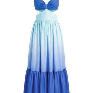 Blue 1930s Spaghetti Strap Cutout Ombre Maxi Dress