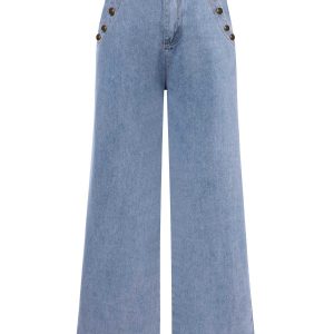 Blue 1940s Button Wide-Leg Denim Jeans