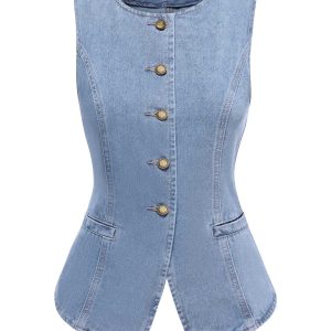 Blue 1940s Sleeveless Denim Vest