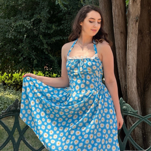 Blue 1950s Halter Lace Daisy Dress