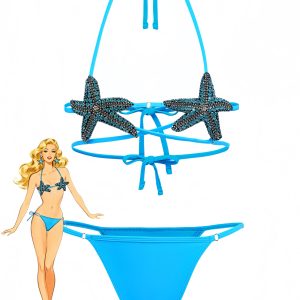 Blue 1980s Halter Starfish Bikini Set