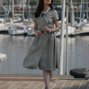 Brown 1940s Small Windowpane Plaid Dress