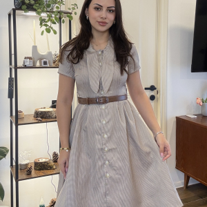 Brown 1940s Small Windowpane Plaid Dress