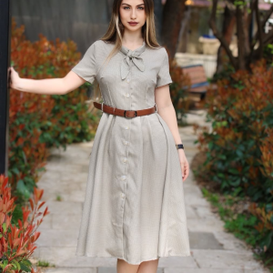 Brown 1940s Small Windowpane Plaid Dress