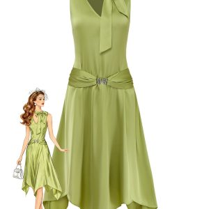 Chartreuse 1920s Shimmering Handkerchief Hem Dress