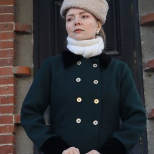 Dark Green 1940s Solid Button Coat