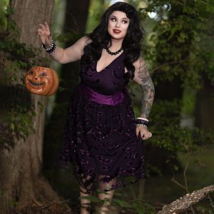 Deep Purple 1950s Halloween Bat Bow Dress