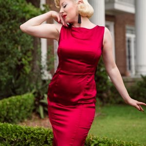 Deep Red 1930s Solid Bow Decor Fishtail Dress
