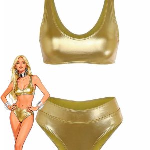 Gold 1970s Metallic High-Waist Bikini Set
