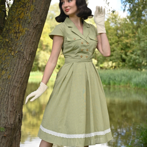 Green 1940s Lace Plaid Cotton Patchwork Dress
