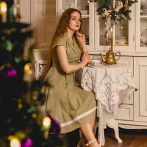 Green 1940s Lace Plaid Cotton Patchwork Dress