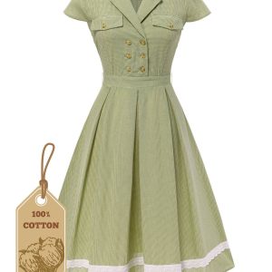 Green 1940s Lace Plaid Cotton Patchwork Dress
