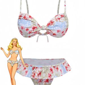 Green 1950s Floral Ruffle Bikini Set
