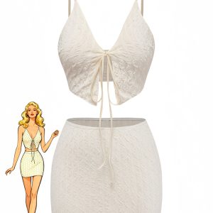 Ivory 1940s Textured Tie-Front Tankini Set