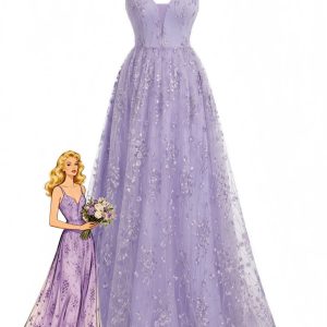 Lavender 1930s Sequin V-Neck Spaghetti Strap Dress