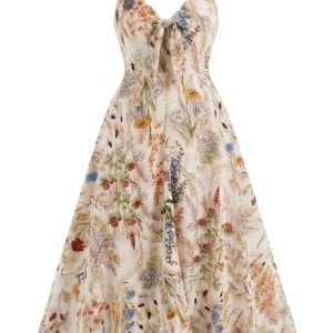 [Plus Size] Multicolor 1930s Floral V-Neck Bohemian Slip Dress