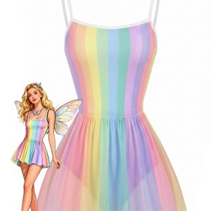 [Pre-Sale] Multicolor 1940s Rainbow Stripes One-Piece Swimdress
