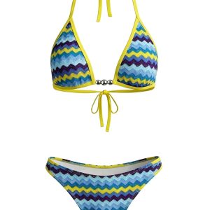 Multicolor 1950s Chevron Pearl Triangle Bikini Set