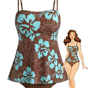 Multicolor 1970s Boho Strap Tankini Set