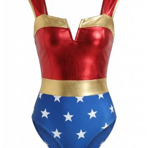 [Pre-Sale] Multicolor 1970s Wonder Woman Star Print One-Piece Swimsuit