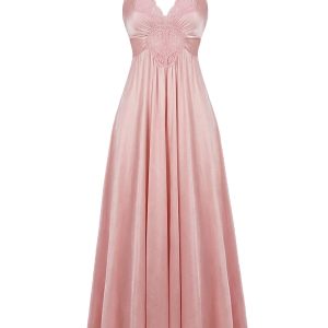 Pink 1930s Lace Satin Solid Nightgown