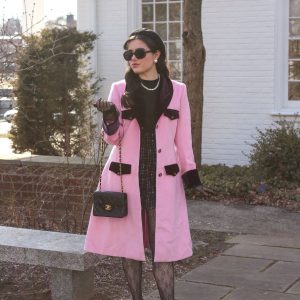 Pink 1930s Velvet Patchwork Button Coat