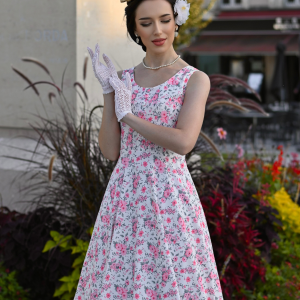 Pink 1950s Ditsy Floral Smocked Dress