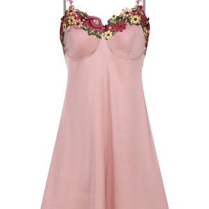 Pink 1950s Flower Embroidered Suspender Nightgown
