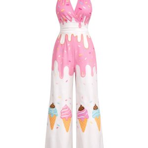 [Pre-Sale] Pink 1950s Halter Ice Cream Print Jumpsuit