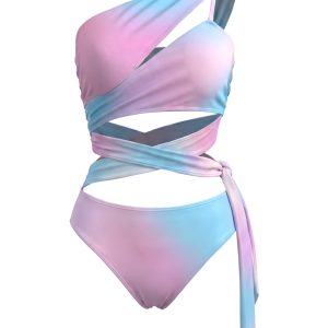 [Pre-Sale] Pink 1960s Ombre One-Shoulder One-Piece Swimsuit
