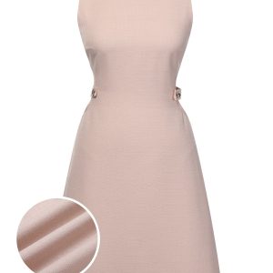 Pink 1960s Waist Hollow Out Solid Dress