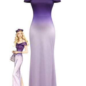 Purple 1930s Ombre Off-Shoulder Backless Maxi Dress