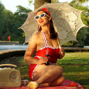 Red 1940s Halter Patchwork One-piece Swimsuit