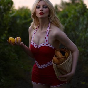 Red 1940s Halter Patchwork One-piece Swimsuit