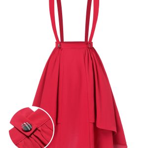 Red 1940s Solid Layered Suspender Skirt