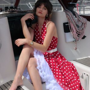 Red 1950s Polka Dot Halter Dress