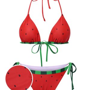 Red 1960s Watermelon Bow Tie Bikini Set