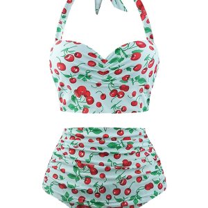 Retro 1950s Cherry Summer Halter Swimsuit